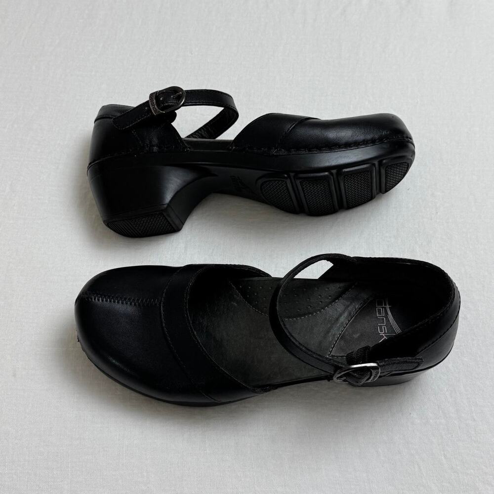 Dansko Black Leather Mary Jane Clog with Ankle Strap - Picture 3 of 8